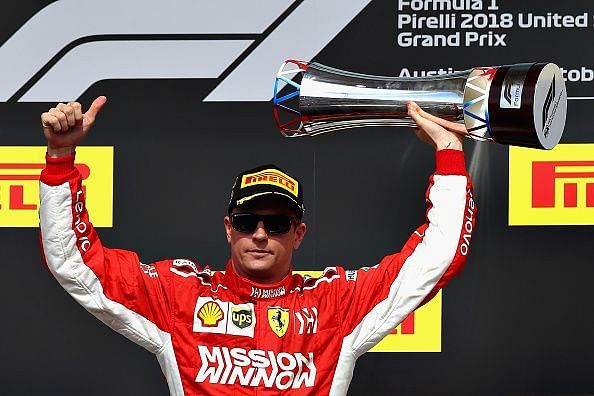 Kimi celebrates after his win at last year&#039;s US Grand Prix in Octob