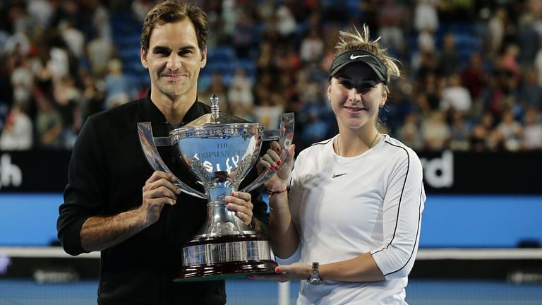 The Swiss team of Belinda Bencic and Roger Federer with the Hopman Cup