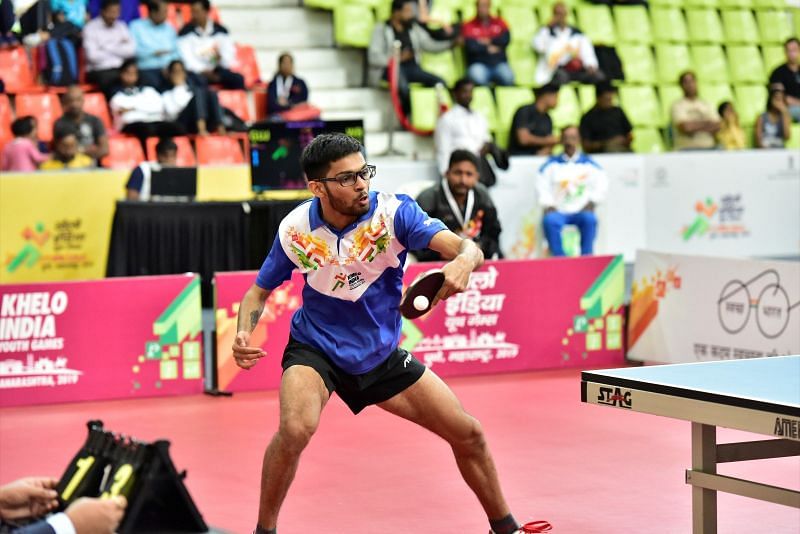 Boys U-21 table tennis singles champion Manush Shah (Guj) in action at Khelo India Youth Games