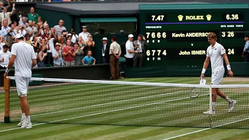 Anderson & Isner look relieved than anything else at the conclusion of their 6 hour 36 minute marathon