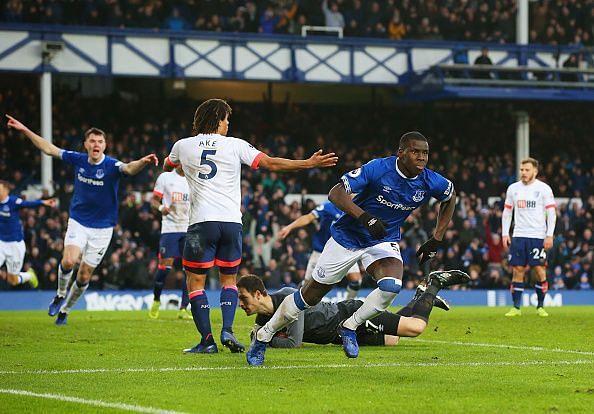 Zouma wheels away to celebrate his first Everton goal