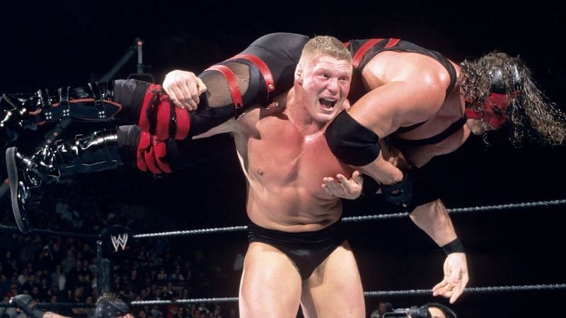 Lesnar lifts up Kane, on route to his second victory of the night.