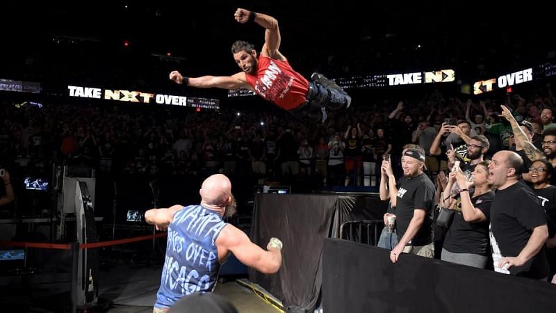 Not the only time Johnny would leap on Ciampa in this match.