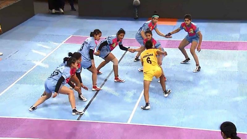 Delhi (Girl&#039;s U-17) vs. Himachal Pradesh (Girl&#039;s U-17) at Kabaddi games of Khelo India 2018.