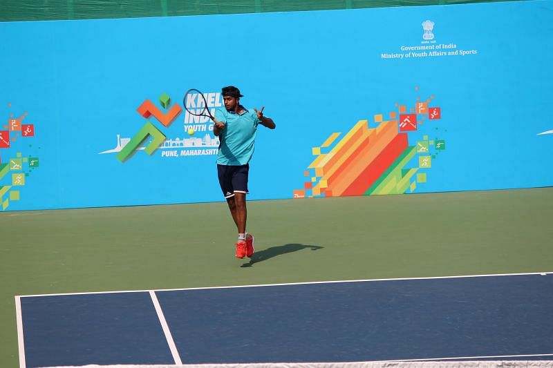 Faisal Qamar of Rajasthan in action at Khelo India Youth Games