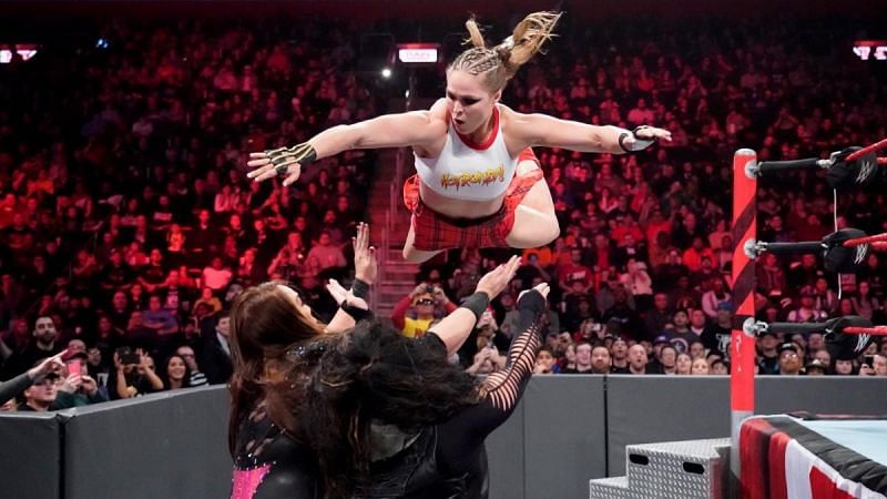 The Baddest Woman on the Planet launches herself onto her opponents!
