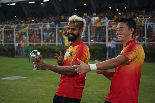 Justin and Santos in joyous mood after the match