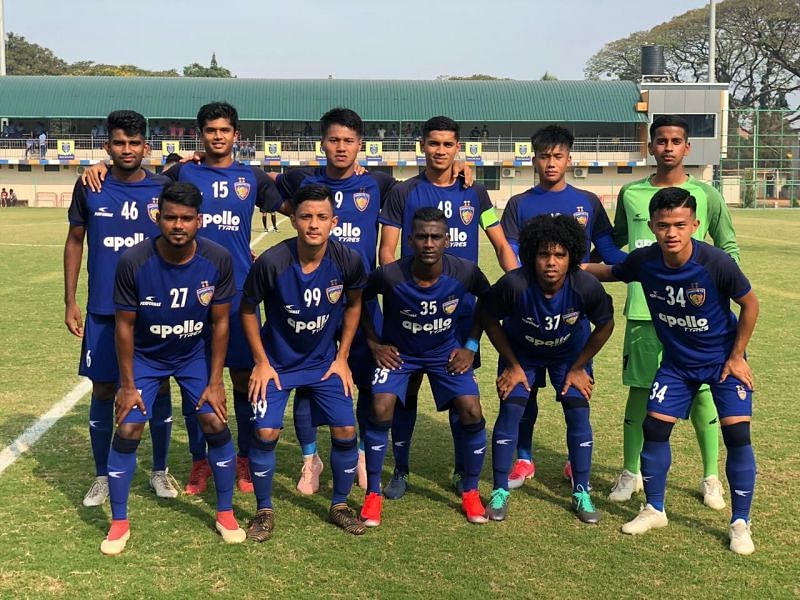 Starting XI of Chennaiyin FC &#039;B&#039; against Kerala Blasters Reserves in the Second Division League