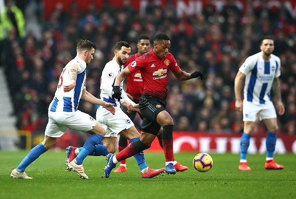 Martial was a constant nuisance for Brighton&#039;s backline to deal with, marauding forward with vigor