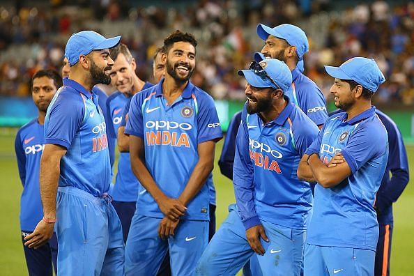 India celebrate winning the ODI series