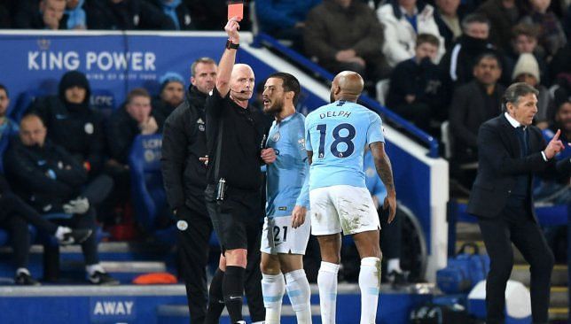 Delph is sent off against Leicester, as he was exposed by Claude Puel&#039;s men