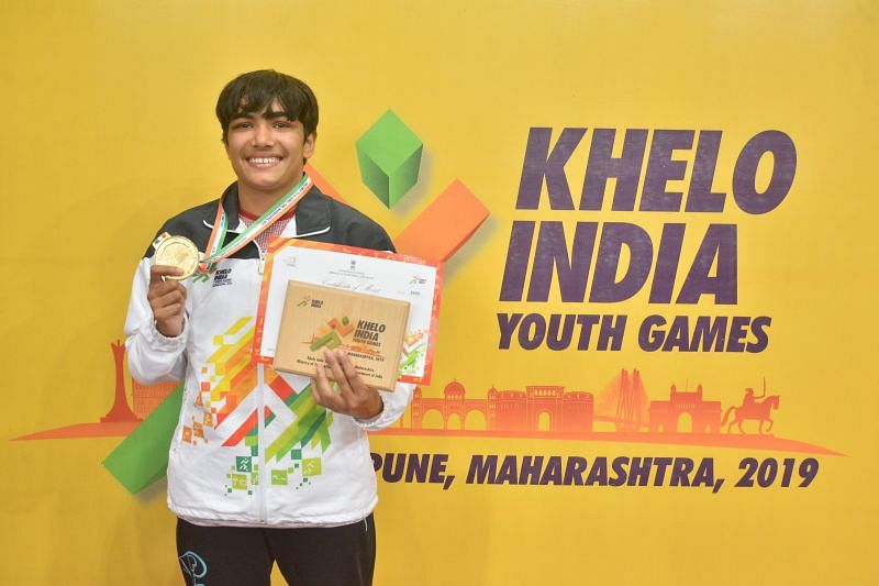 Anju from Haryana with her gold medal of girls U-17 53kg category at Khelo India Youth Games