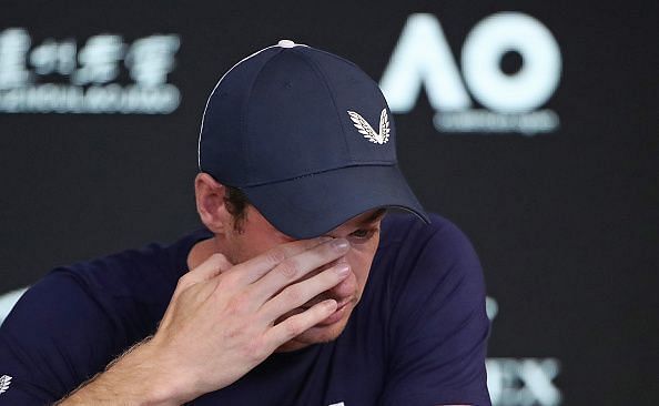 A teary-eyed Andy Murray during his press conference