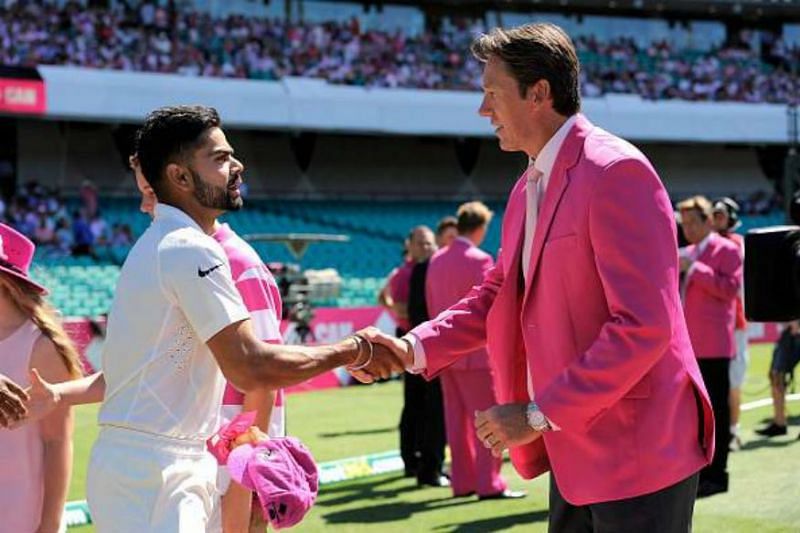 Glenn McGrath greeted Virat Kohli during the Sydney Test