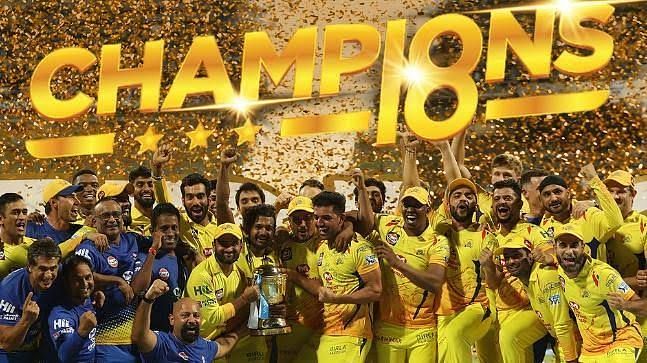 Chennai Super Kings celebrate after winning IPL 2018