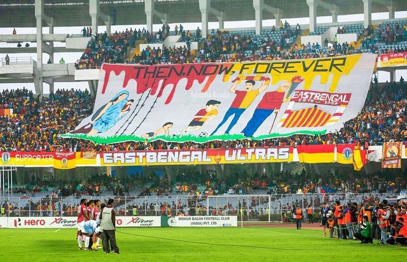 The East Bengal Ultras&#039; tifo during the Kolkata Derby