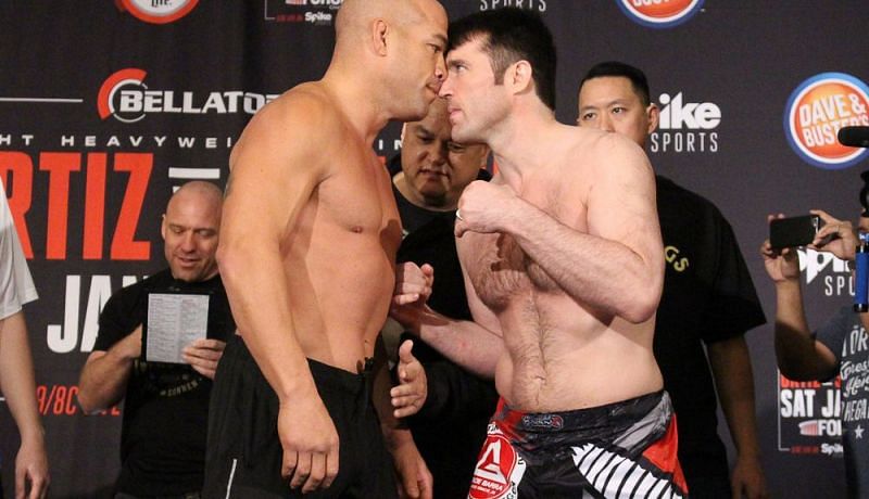 Tito Ortiz and Chael Sonnen during their ceremonial weigh-in at Bellator 170!