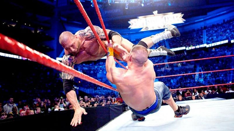 John Cena eliminated Batista from the 2010 Royal Rumble via a low bridge