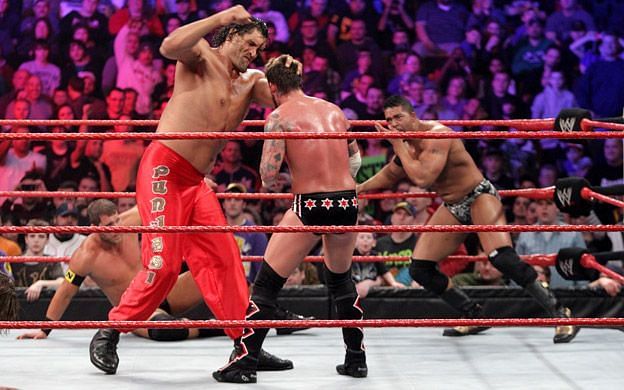 Khali is used to eliminate some superstars before getting eliminated