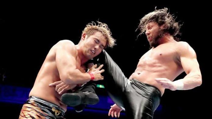 Kenny Omega delivers a knee smash to Rainmaker Kazuchika Okada in NJPW.