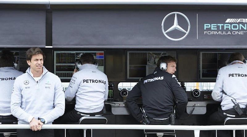 Mercedes races under German license but based in Brackley