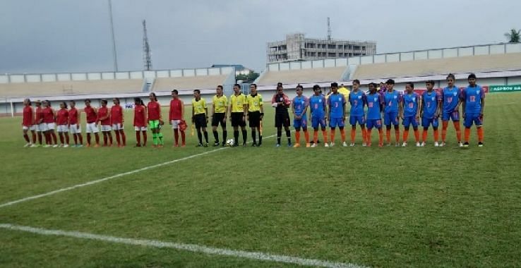 The Starting XI of India and Indonesia in their friendly