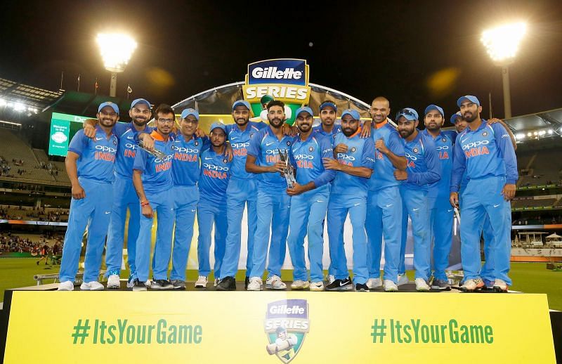 The Indian Cricket Team after winning the ODI series