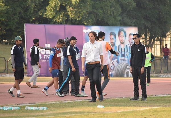 Match in question - Minerva Punjab owner Ranjit Bajaj (right) and coach Paul Munster after the game against Indian Arrows (Image: AIFF Media)
