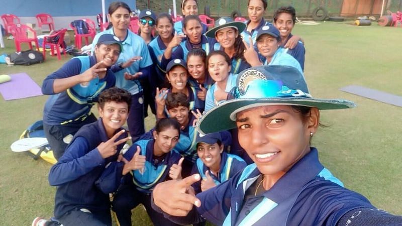 Saurashtra Women team sharing a light moment after winning the game.
