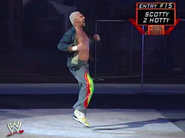 Scotty 2 Hotty before getting attacked by Muhammad Hassan at the 2005 Royal Rumble