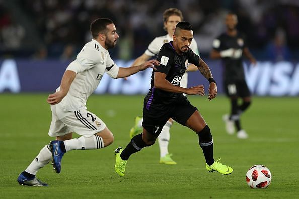 Carvajal chases down an opponent during the 2018 final of the FIFA Club World Cup.