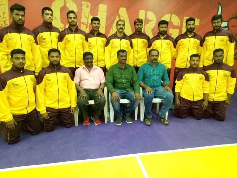 Karnataka team ahead of the 66th Senior National Kabaddi Championship.