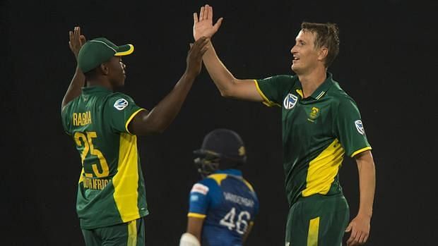 Chris Morris and Kagiso Rabada celebrating