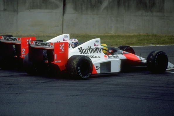 Ayrton Senna and Alain Prost clashed on-track for the first time in Japan.