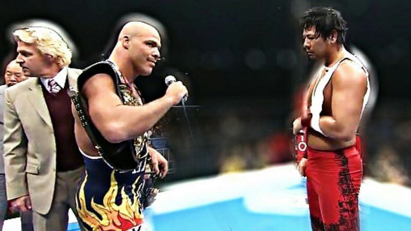 Kurt Angle confronting Nakamura in NJPW