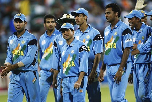 The Indian team led by Sachin Tendulkar (