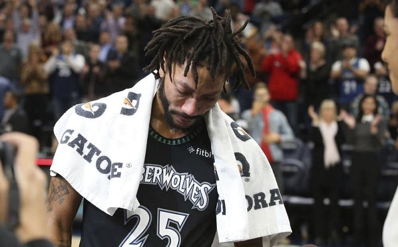 Derrick Rose gets emotional after dropping career-high 50 points against Utah Jazz.