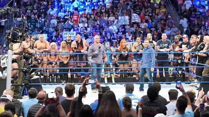 The roster on the first episode of Smackdown Live: Where are they now?
