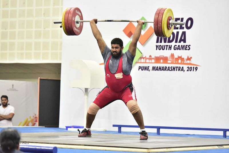 Tejpal Sandhu of Punjab, gold&Acirc;&nbsp;medal winner in boys U21 +109 kg weightlifting at Khelo India Youth Games