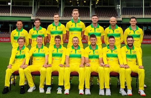 The Australian team with their ODI jersey for the series against India
