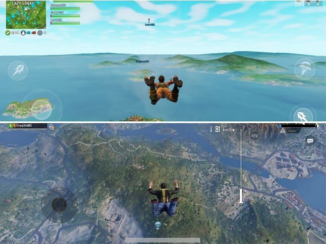 The gameplay of PUBG (D) and Fortnite (U)