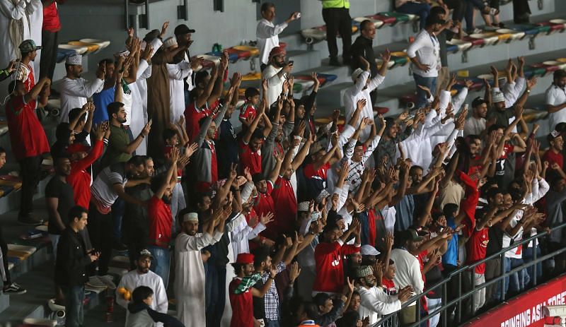 Football supporters from Oman backing Qatar during their final group stage game against Saudi Arabia on Thursday. (AFC Media)