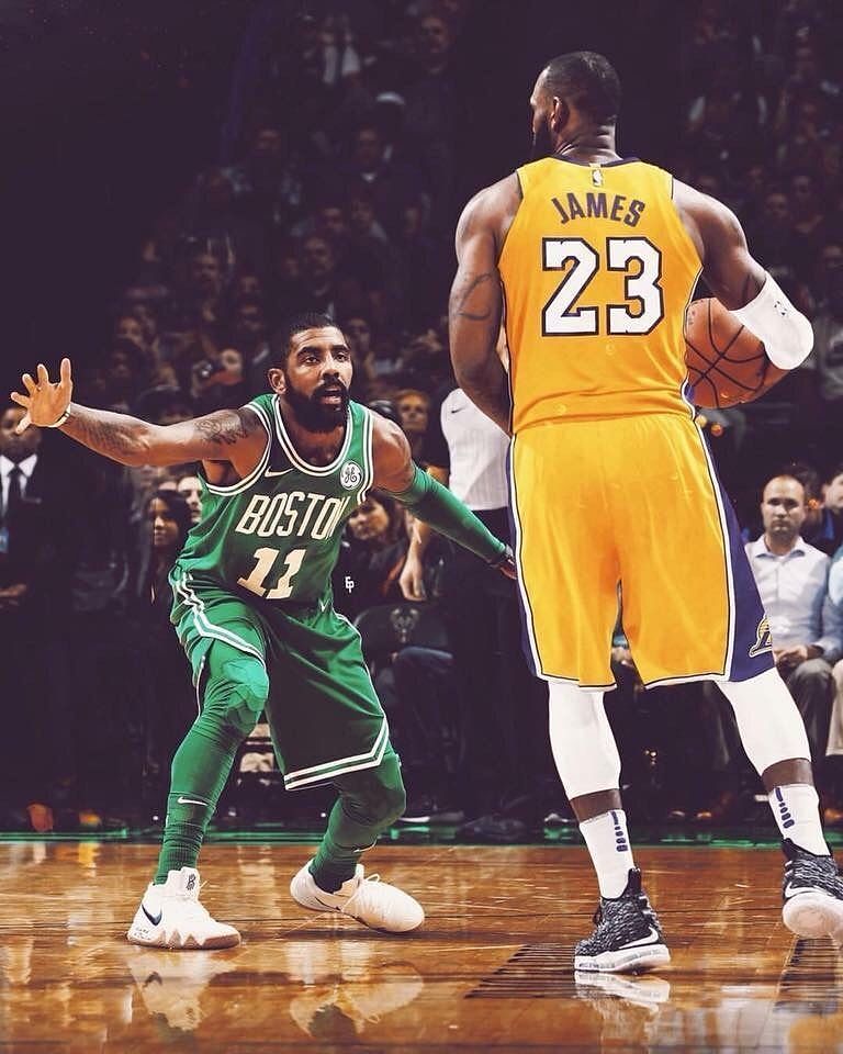 Kyrie Irving defending against LeBron James