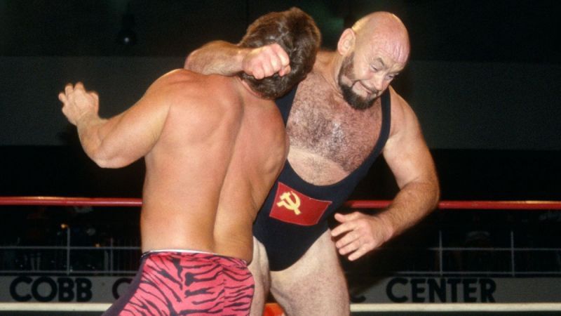 Ivan Koloff, RIP, delivers his trademark Russian Sickle.