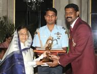 Kapildev receiving the Arjuna Award - (Image Courtesy: Spikers)