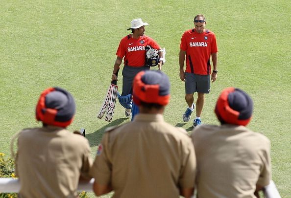 Paddy Upton with Sachin Tendulkar during the 2011 ICC World Cup