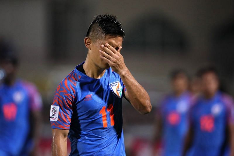 A dejected Chhetri after the match