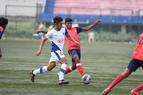 File photo of Bengaluru FC B striker Lalnuntluanga (white kit) in action