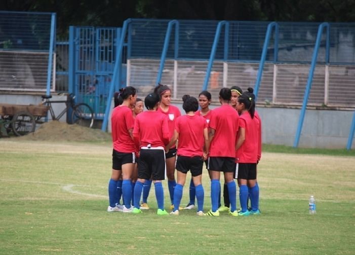 Players of the Indian women&#039;s football team