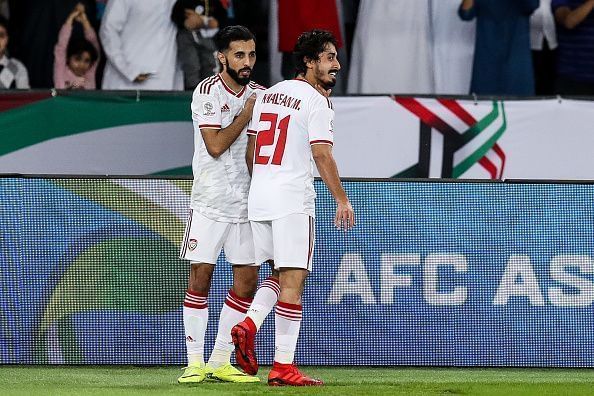 Khalfan Mubarak of UAE after scoring the first goal